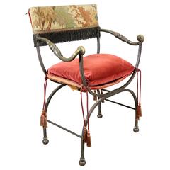 Renaissance Style Wrought Iron and Bronze Armchair