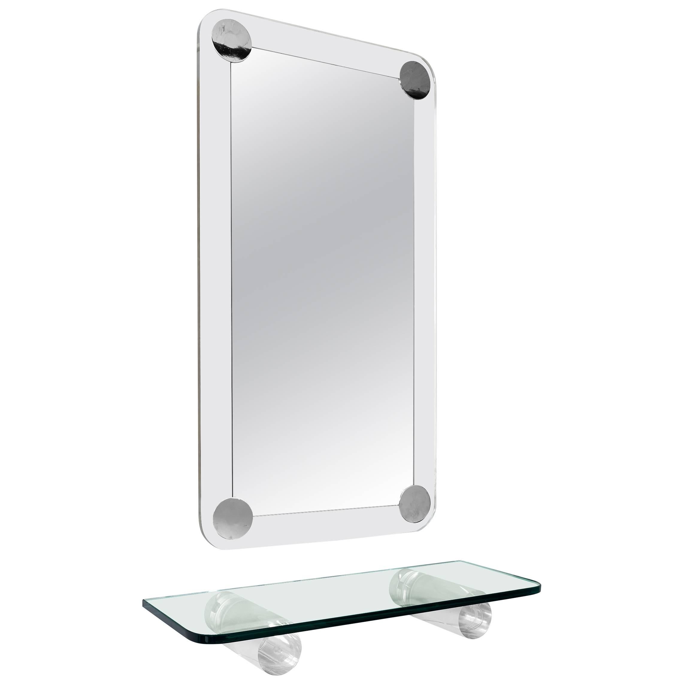 Pace Collection Mirror and Lucite Shelf, circa 1970s