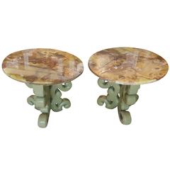 Midcentury Low Lacquered Tables with Chinese Inspirational Motifs with Onyx Tops 11