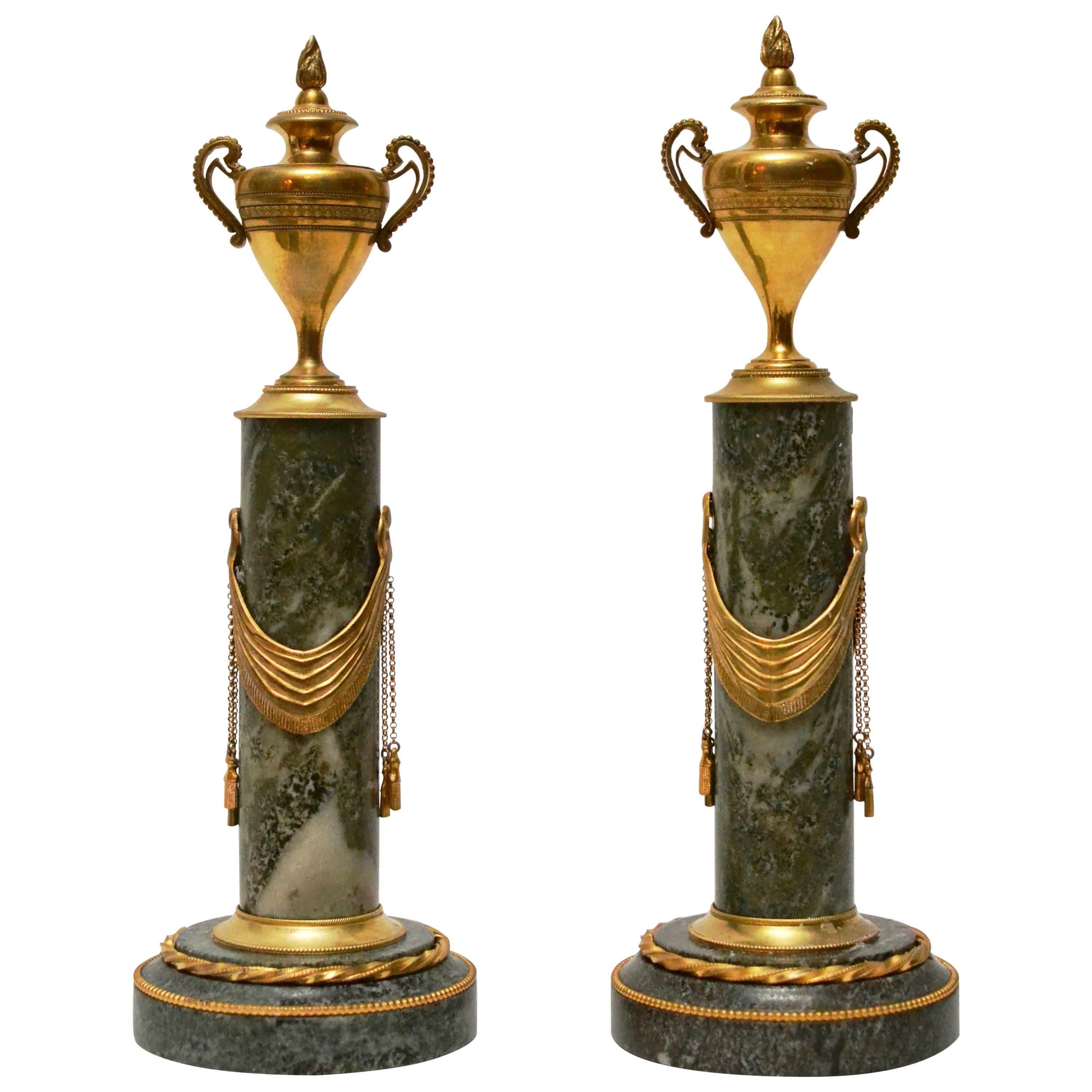 Pair of Gustavian Marble and Gilt Bronze Cassolettes, 19th Century