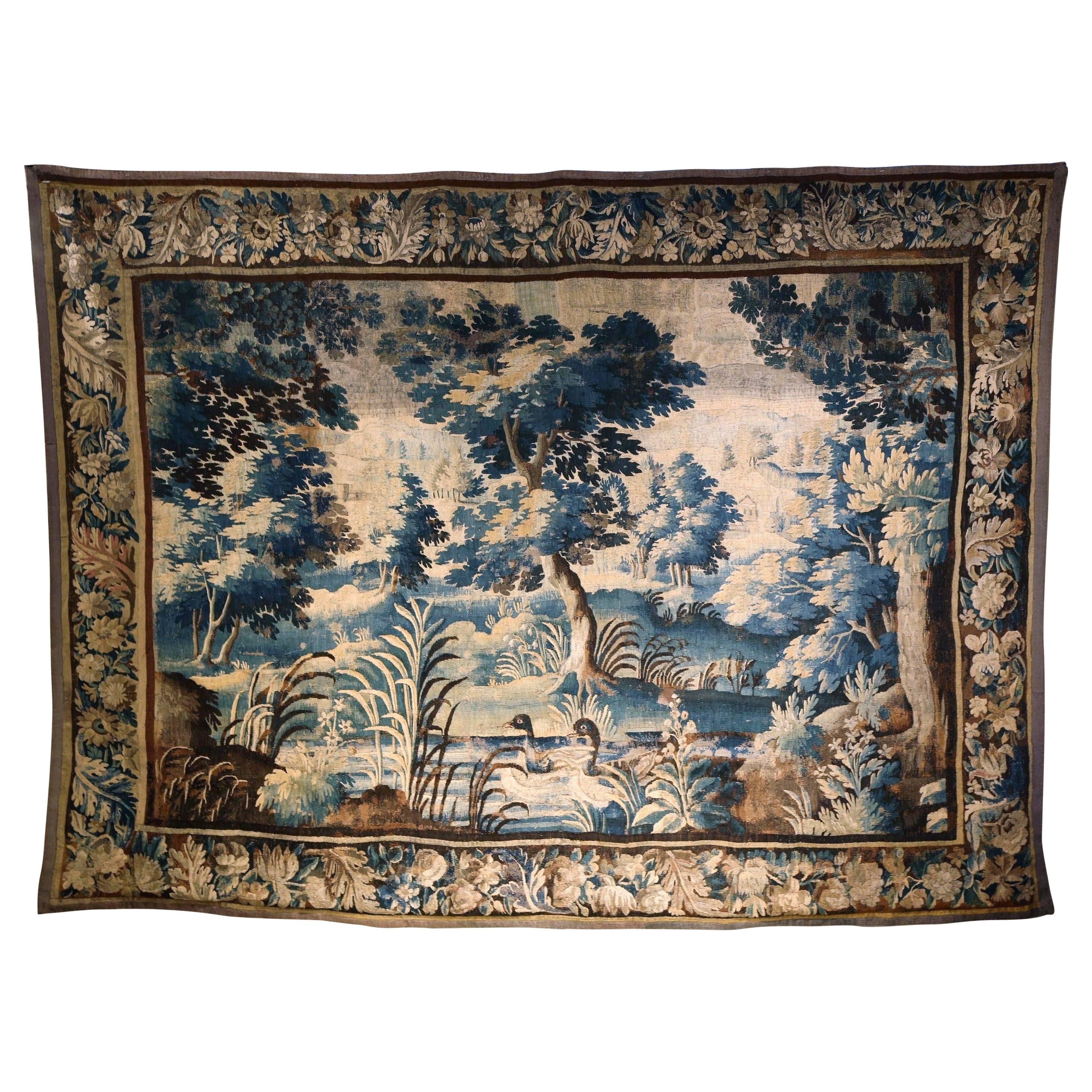 18th Century French "Verdure" Aubusson Tapestry with Ducks Pond and Trees