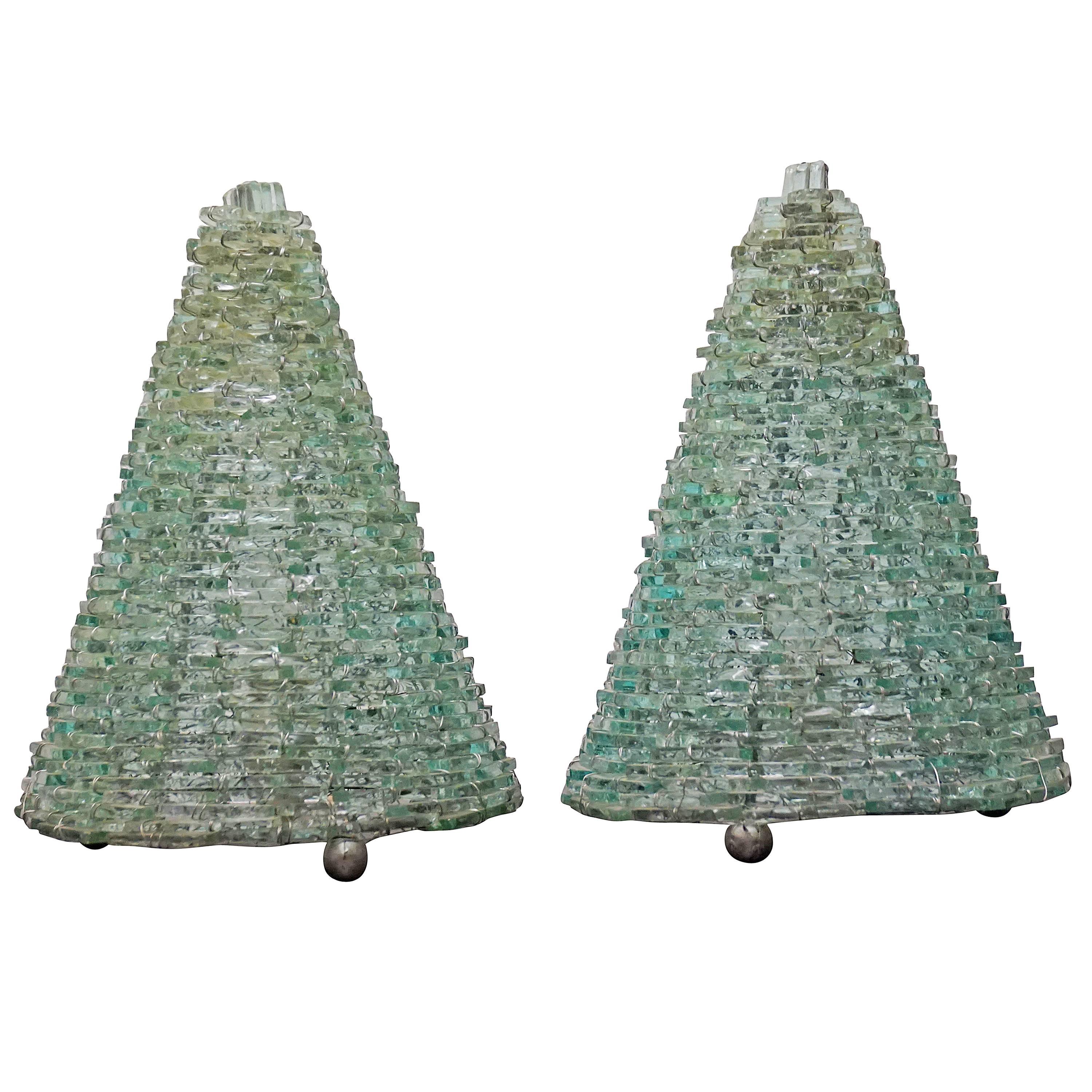 Pair of 20th Century Design Stacked Glass & Cone Shaped Table Lamps 