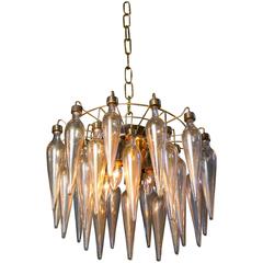 Murano Avventurina Blown Glass with Gold Flecks and Brass Cage Semi Flush Light 6