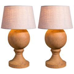 Pair of Belgian Bleached Oak Table Lamps with Shades