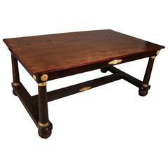French Empire Flame Mahogany with Ormolu Trim Library Table, circa 1870