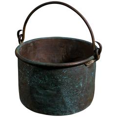 Large Hand-Forged French Copper Pot with Iron Handle, circa 1890