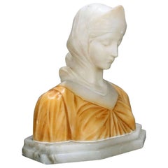 Antique 19th C Italian Classical Carved Alabaster Bust  Beatrice, Dante's Divina Comedia