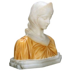 19th C Italian Classical Carved Alabaster Bust Beatrice, Dante's Divina Comedia