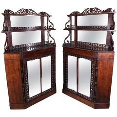 Pair of Rare French Rosewood Credenza Corner Cabinets, Late 19th Century