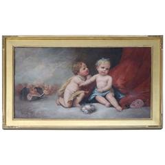  Large French Oil on Canvas of Classical Cherubs by Emmanuel Masse, 1873