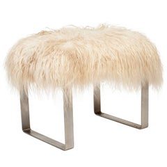 Milo Baughman Stool with Mongolian Sheepskin, circa 1970s