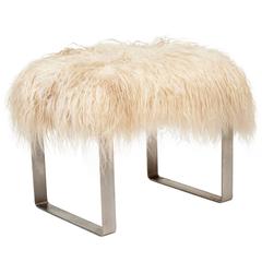 Milo Baughman Stool with Mongolian Sheepskin, circa 1970s 8