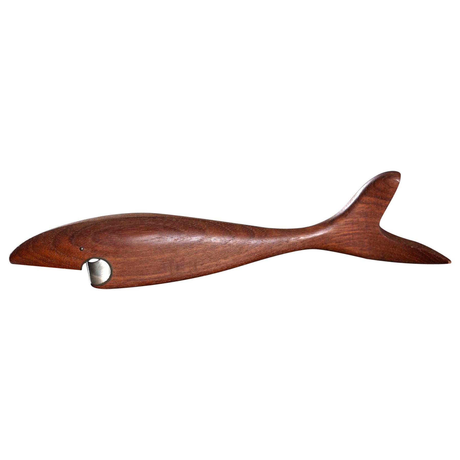 Barware Bottle opener,Fish,Shark Design Mid Century Bar Accessory Tool,Metal and Teak Bottle