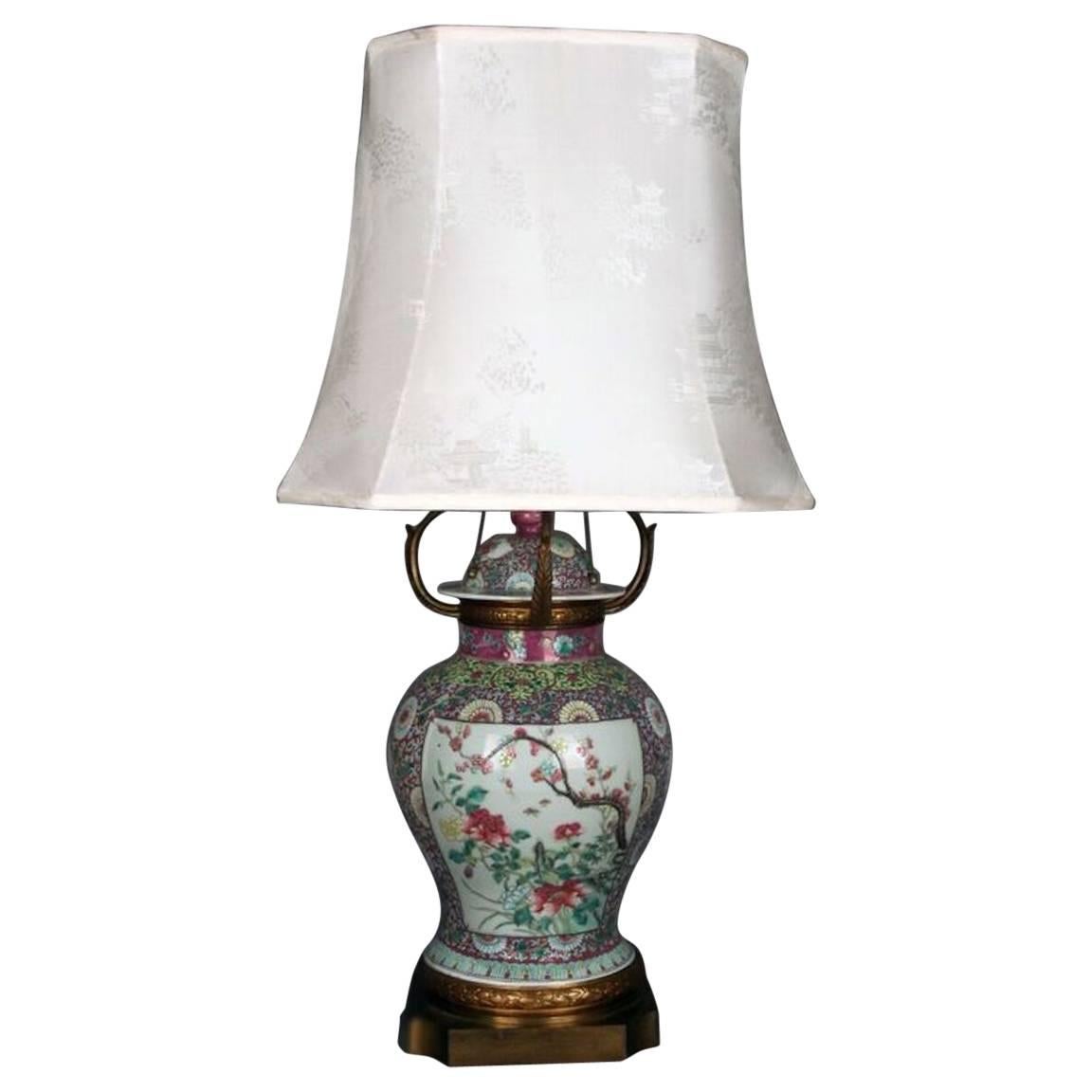 Large Fine Chinese Famille Rose Urn Lamp, circa 1910