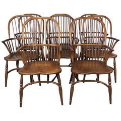 Set of Eight Elm Windsor Armchairs