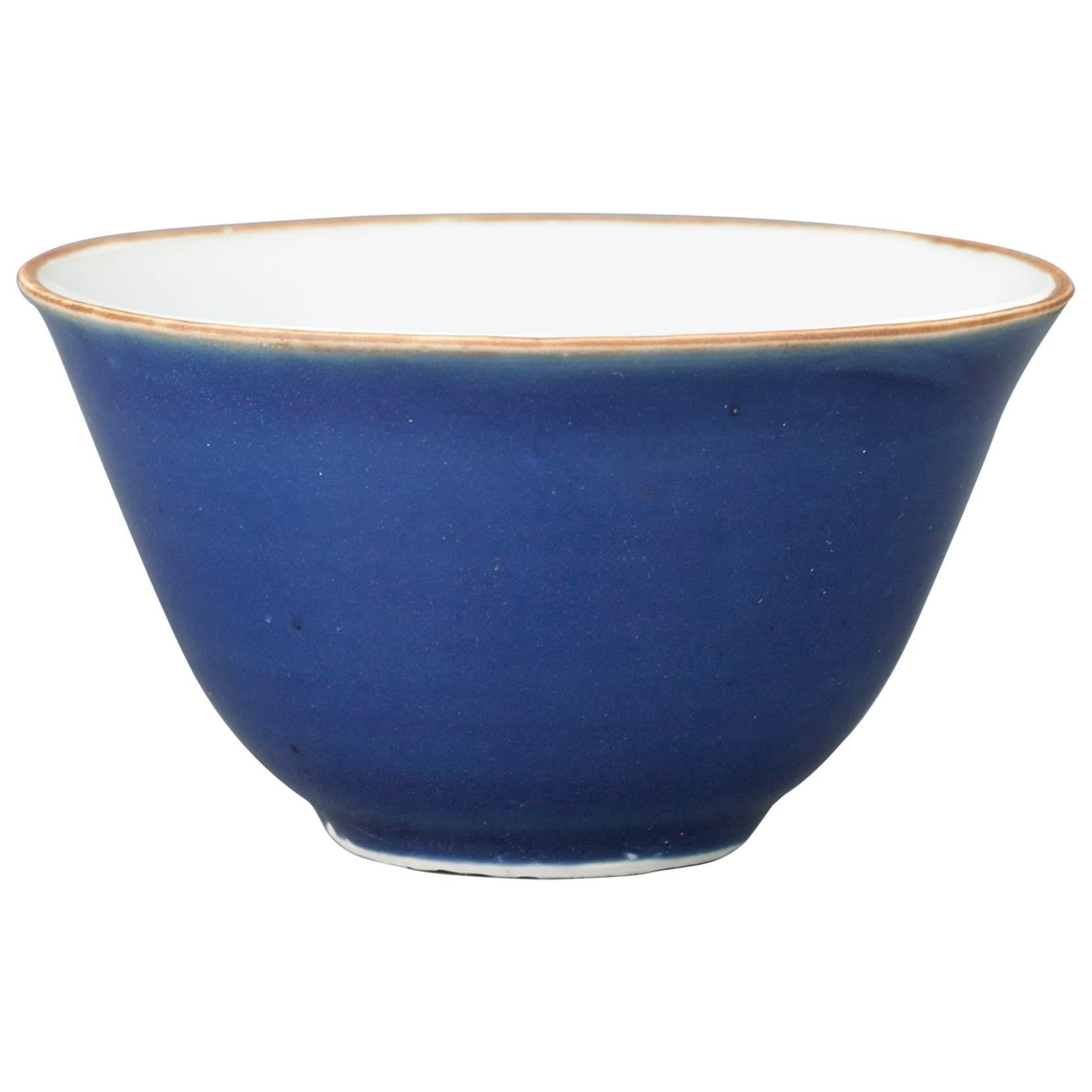 Chinese Porcelain Blue Glaze Conical Small Bowl, 17th Century For Sale