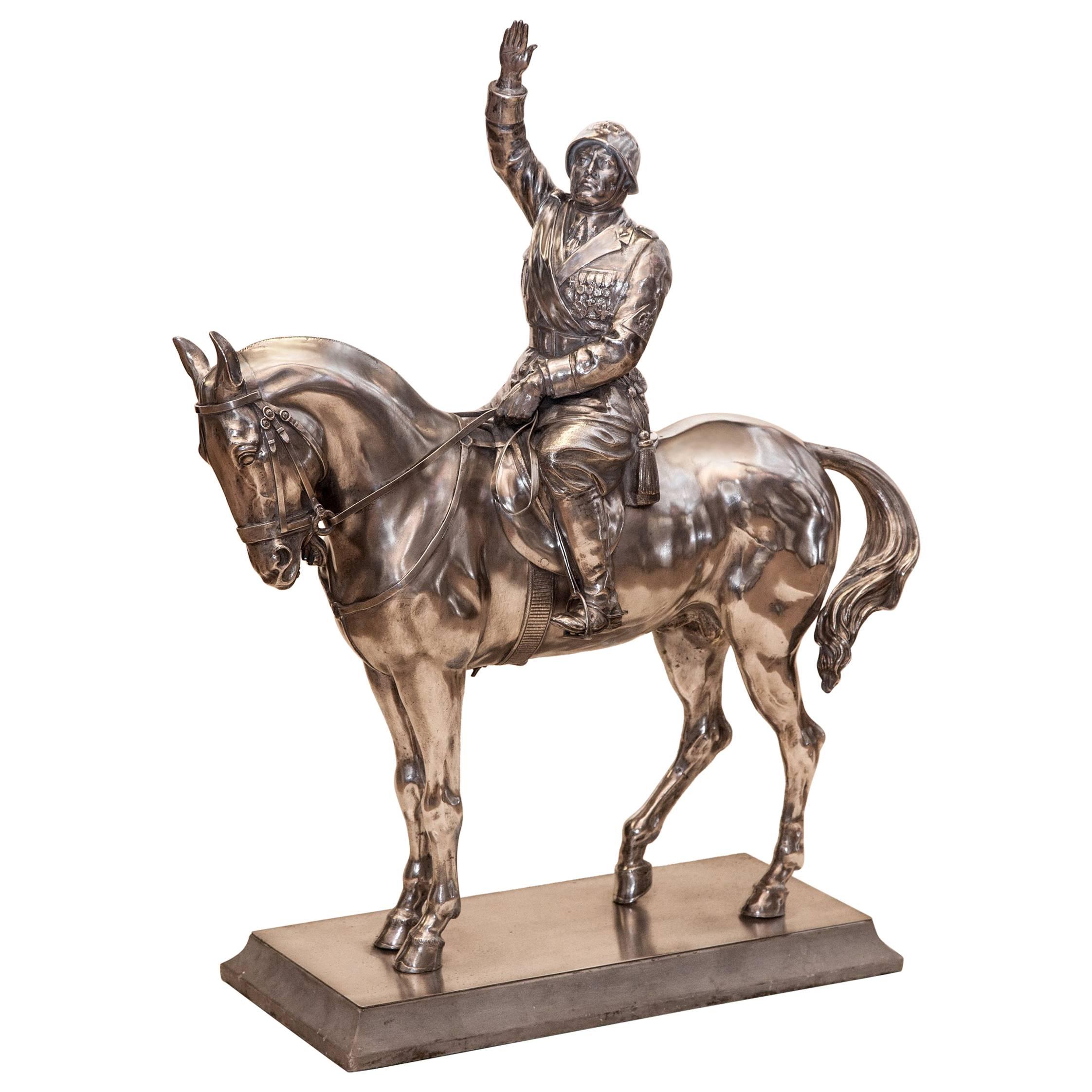 Italian Silver Equestrian Statuette of Benito Mussolini For Sale