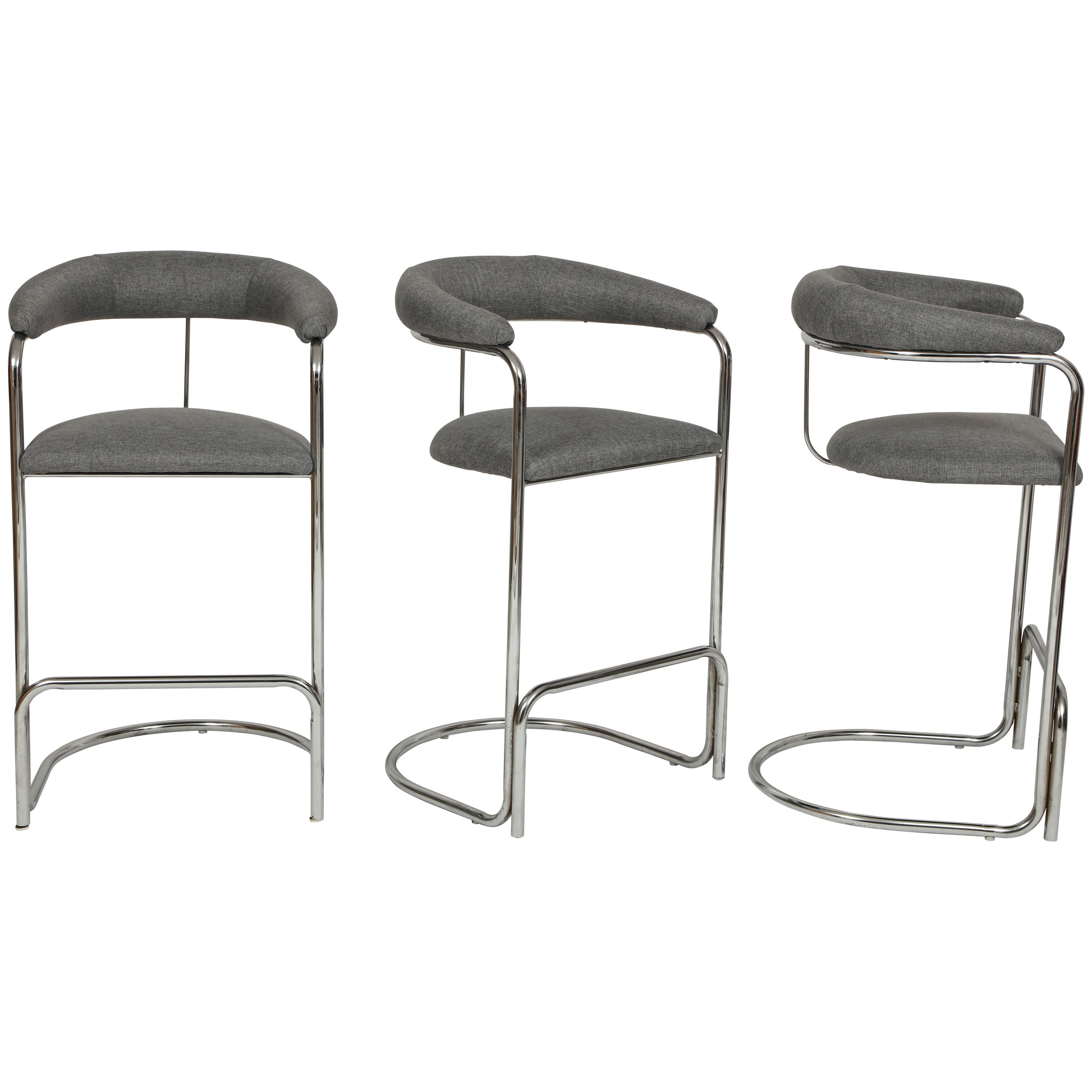 Vintage Grey Wool And Chrome Thonet Bar Stools 1960s Mid Century Vintage Grey Wool And Chrome Thonet Bar Stools 1960s Mid Century At 1stdibs