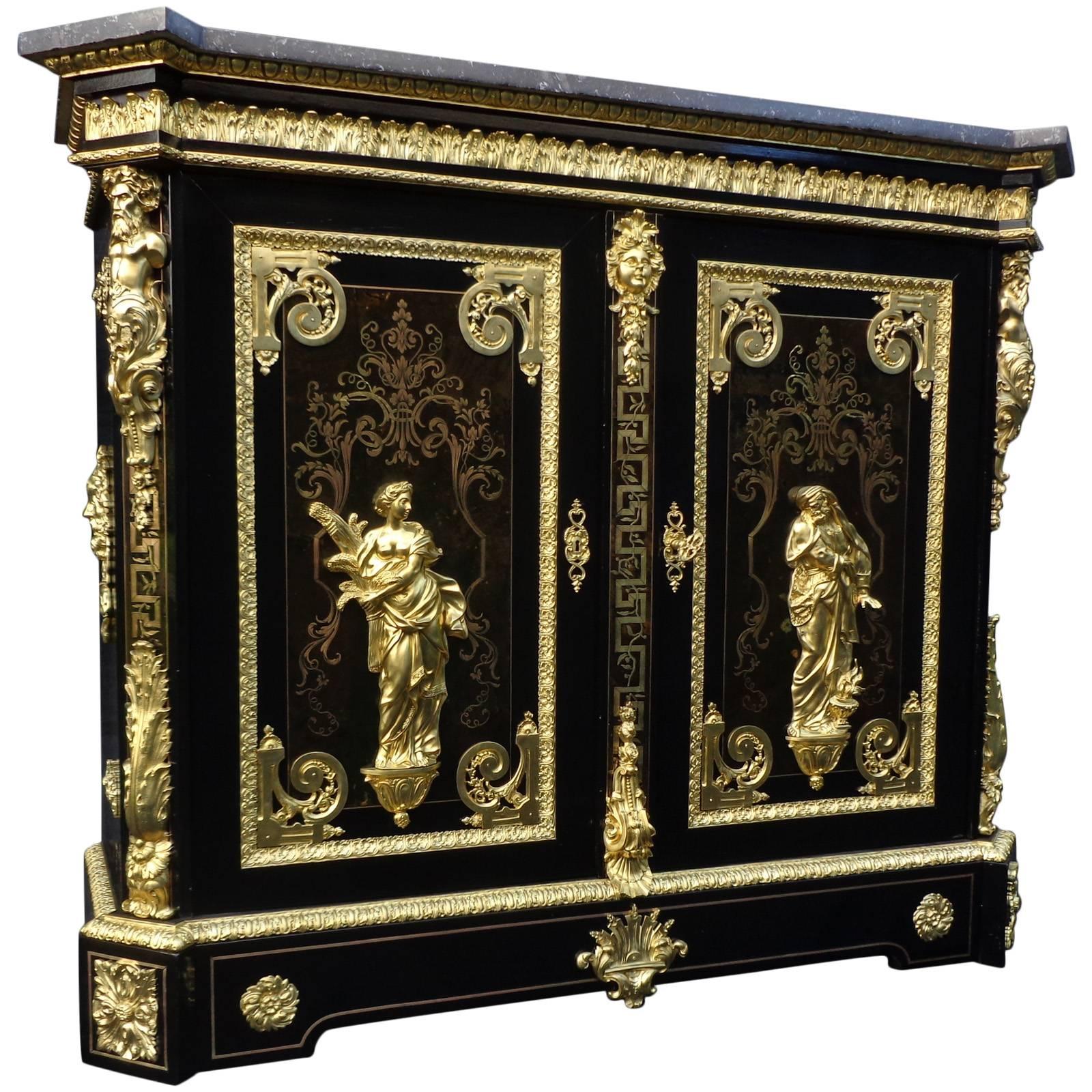 Cabinet Stamped BéFort Jeune Louis XIV Richly Bronzed, 19th Century