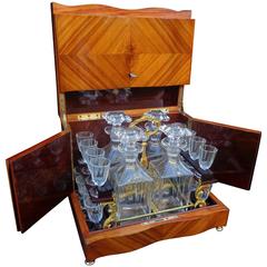 Tantalus Box in Rosewood Marquetry with Crystal Complete, Napoleon III Period