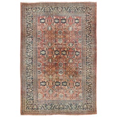 19th Century Antique Persian Sultanabad Rug with Boteh & Flowers in Rust Red