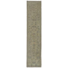 Antique Turkish Oushak Runner with All-Over Design with green and Blue Accents