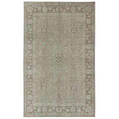Vintage Earth Tone Oushak Rug in Sand Color Background With All-Over Design 
