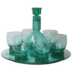 Antique A.D. Copier, Sea-Green Whisky Carafe Set, Glasfabriek Leerdam, 1927