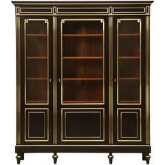 Antique French Ebonized Louis XVI Style Bookcase, circa 1900