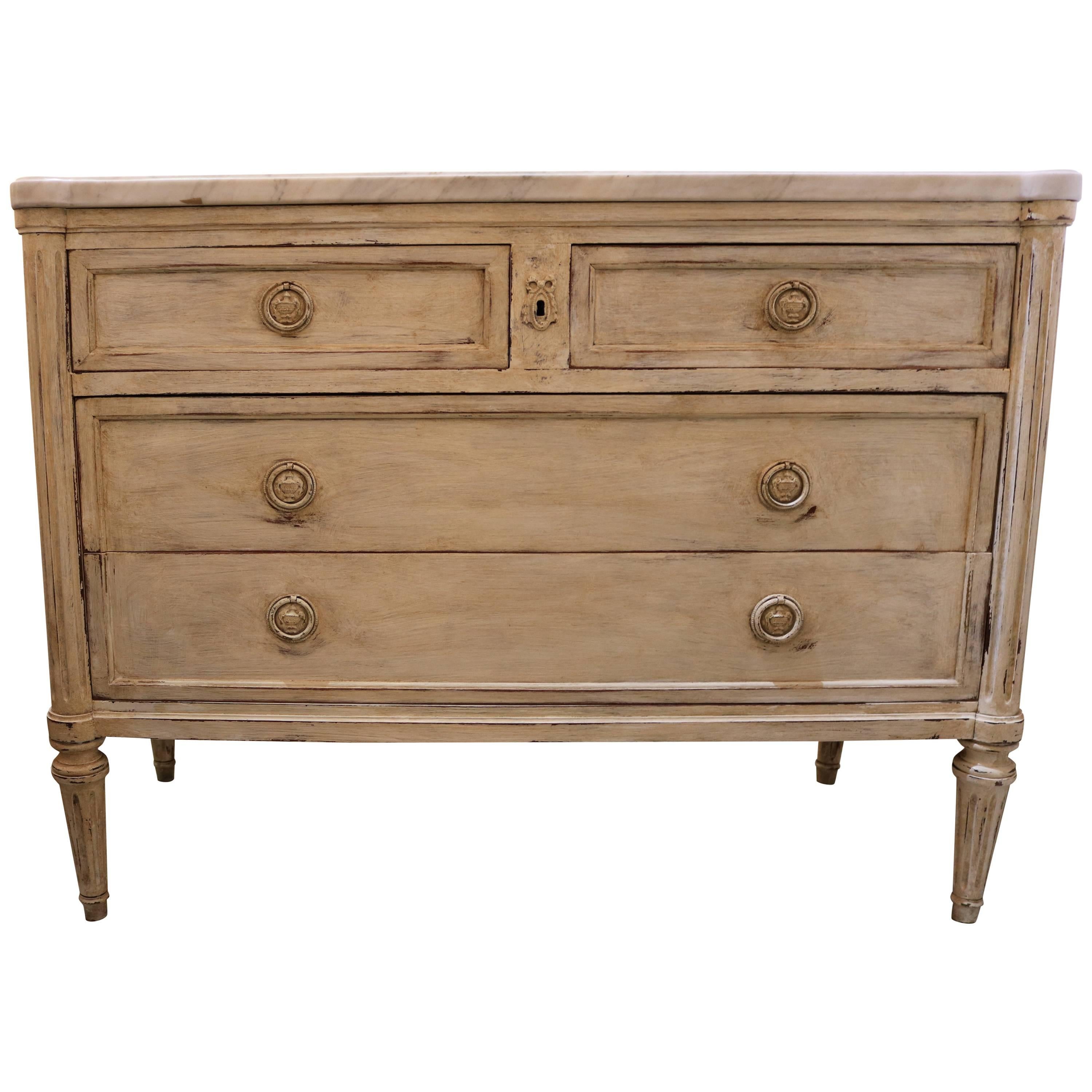 Louis XVI Style Painted Commode with Marble Top