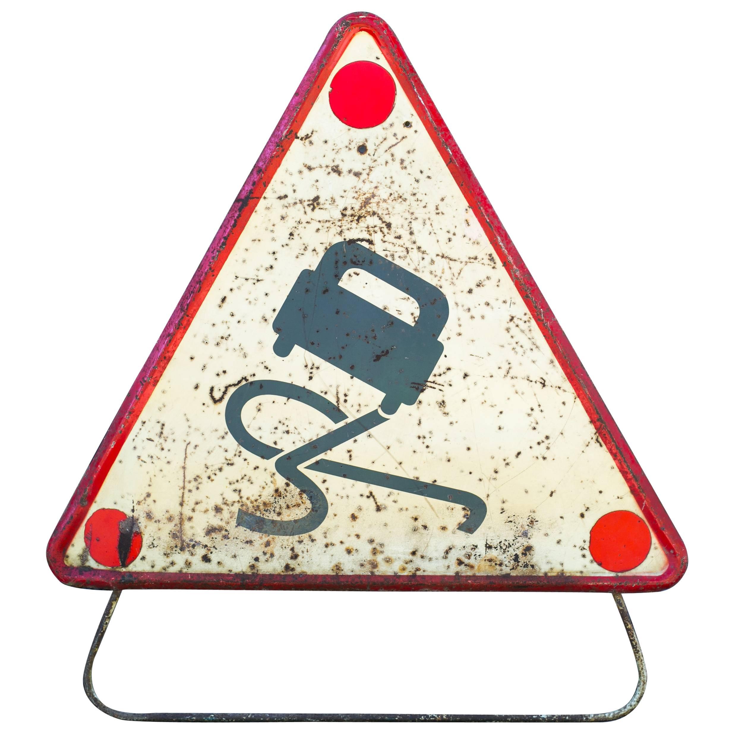 Graphic Triangular Red and Black French Road Safety Sign with Stand