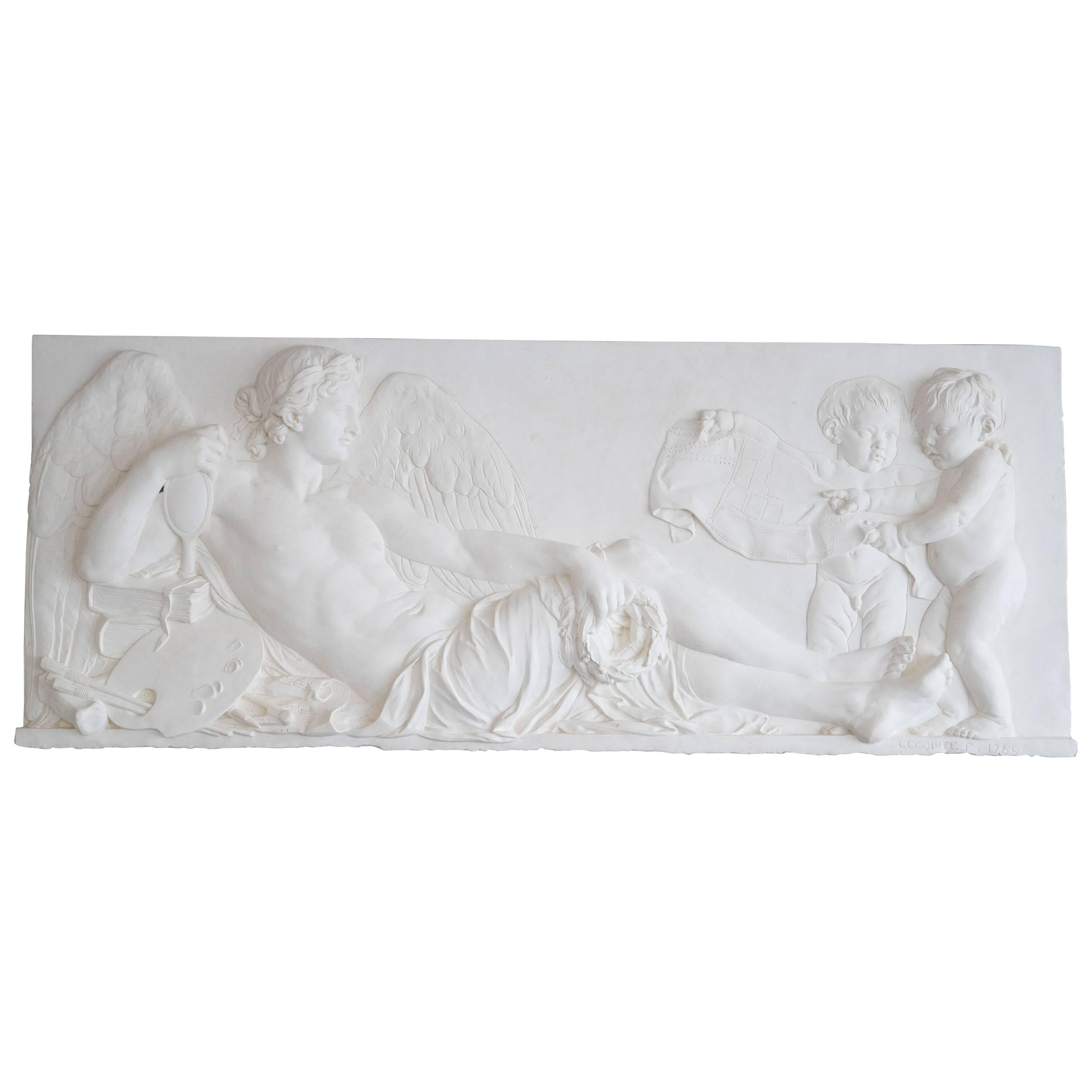Bas Relief in Plaster "Les Beaux-Arts" After Felix Lecomte For Sale