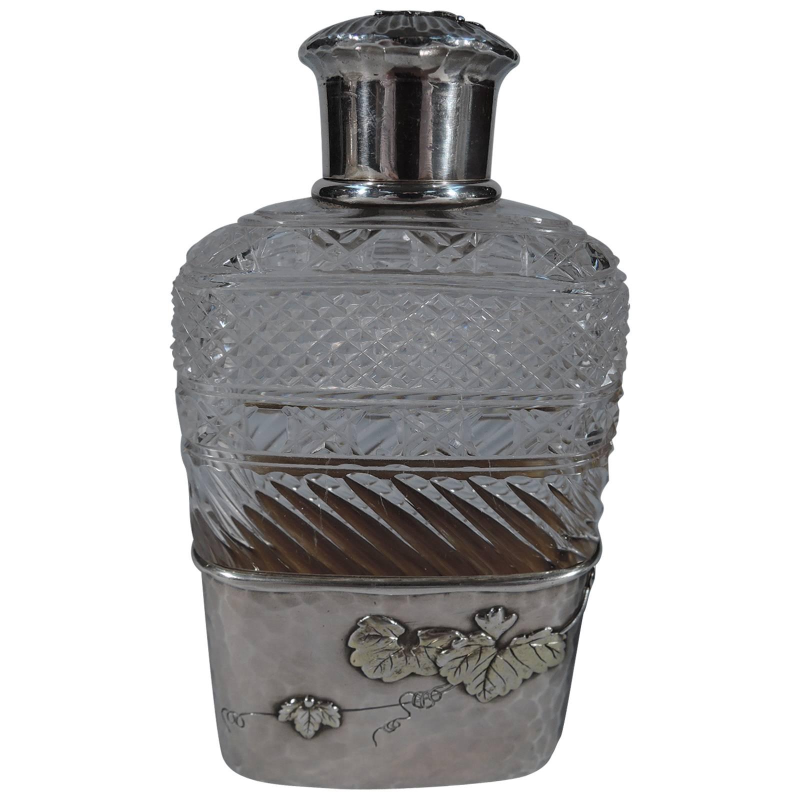 Tiffany Japonesque Brilliant-Cut Glass and Applied Sterling Silver Flask