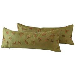 Vintage Chinese Butterfly Cushion, Greens and Golds-Lumbar