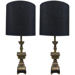 Pair Frederick Cooper Asian Inspired Brass Lamps 5