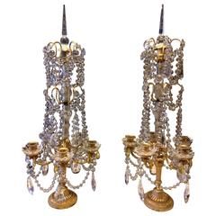 Pair of 19th Century Bronze and Cristal Girandoles