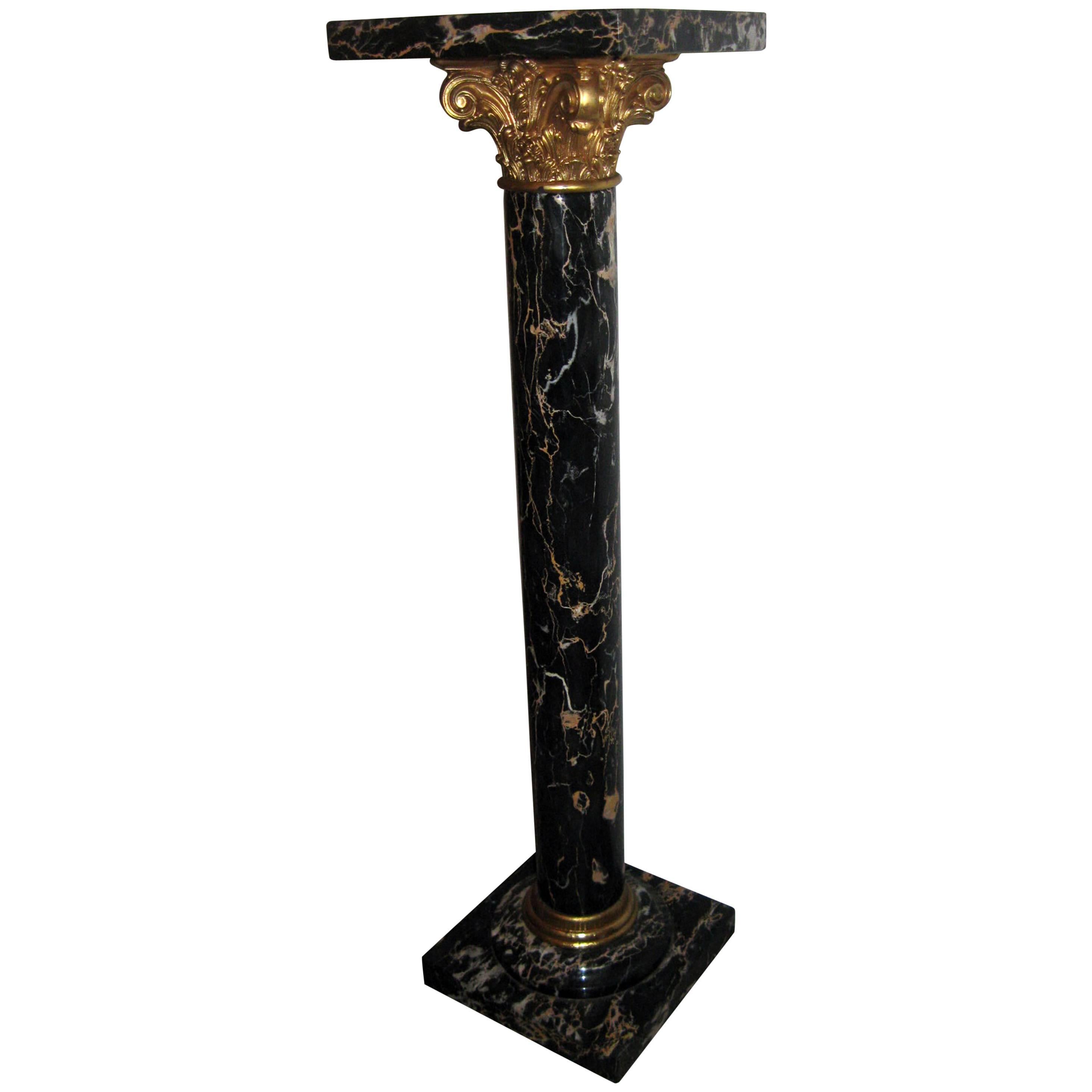 19th century Doré Bronze and Marble French Pedestal For Sale