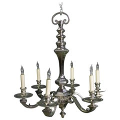 Vintage 1940s French Nickel Plated Bronze Six-Arm Chandelier