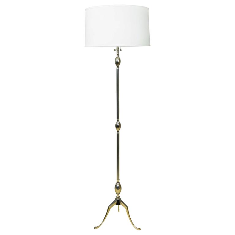 French NickelPlated Bronze Floor Lamp with Triangular Base For Sale at