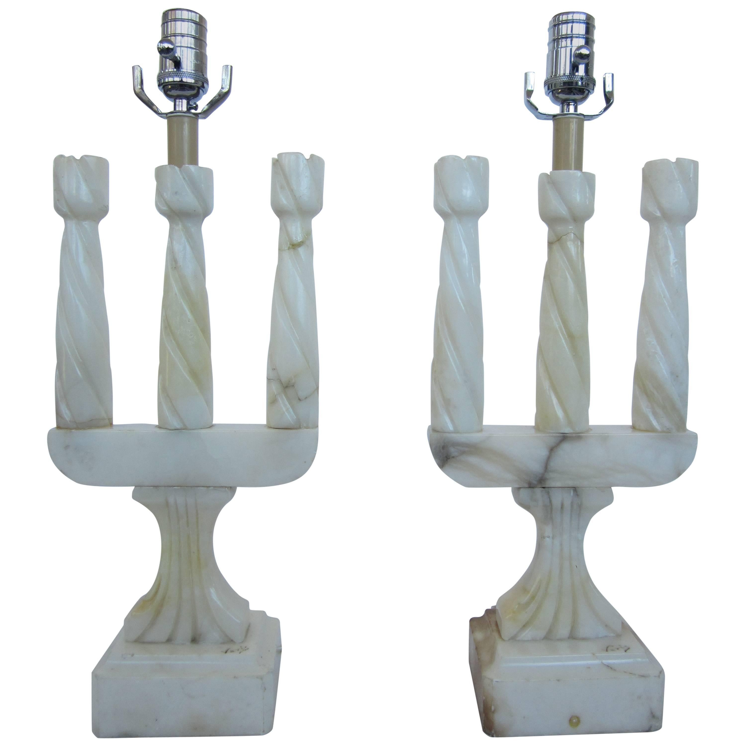 Pair of Three-Arm Marble Lamps by Varis