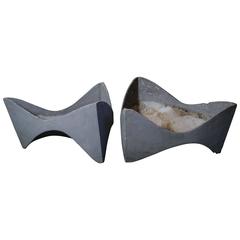 Pair of Grey Fiber Cement Aerodynamic Willy Guhl Planters