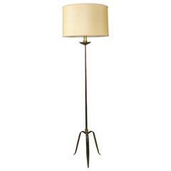 1950s French Iron Tripod Floor Lamp with Gilt Highlights