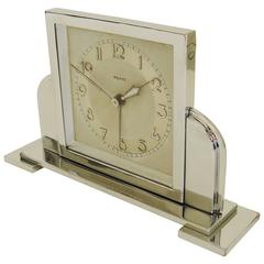 Vintage French Art Deco Chrome Mechanical Architectural Alarm Clock by Bayard