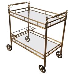 Retro Neoclassical Style Brass and Bronze Bar Cart or Dessert Trolley