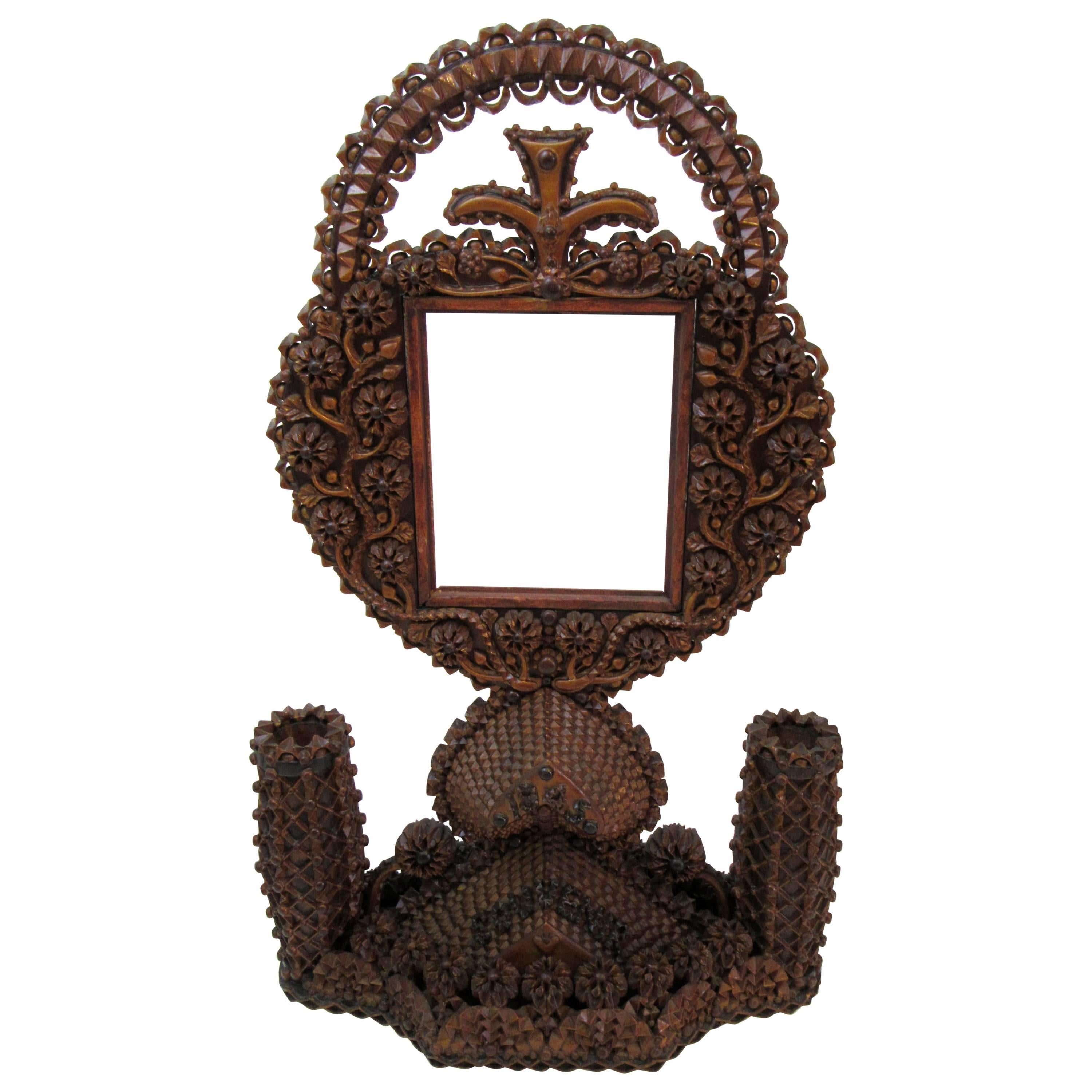 Sculptural Tramp Art Double Sided Frame and Candleholder