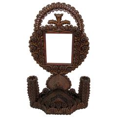 Sculptural Tramp Art Double Sided Frame and Candleholder