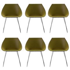 Set of Six Italian Modern Dining Chair Made in Italy, New, Leather and Chrome 11