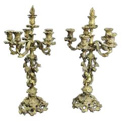 Pair of Antique French Rococo Louis XIV Bronze Candelabra, circa 1850