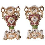 Pair of Jacob Petit Rococo Paris Porcelain Vases on Stands