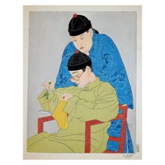 Vintage Paul Jacoulet Color Woodblock Print "La Balance, Chinois"